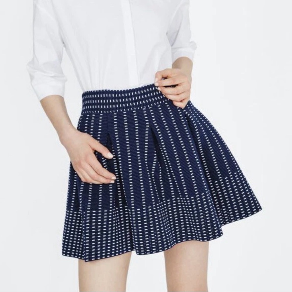 Maje Josette Navy and White Flare Mini Skirt